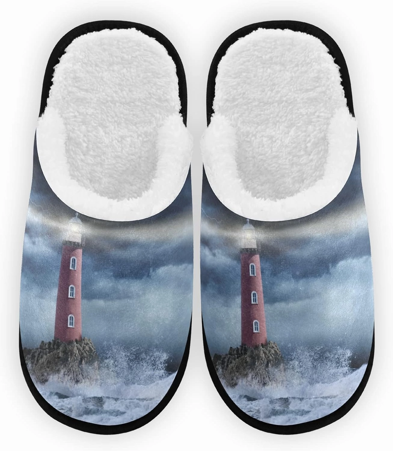 Storm Lighthouse Slippers, Soft Memory Foam Non-Slip Indoor House Slippers Home Shoes for Bedroom Hotel Travel Spa