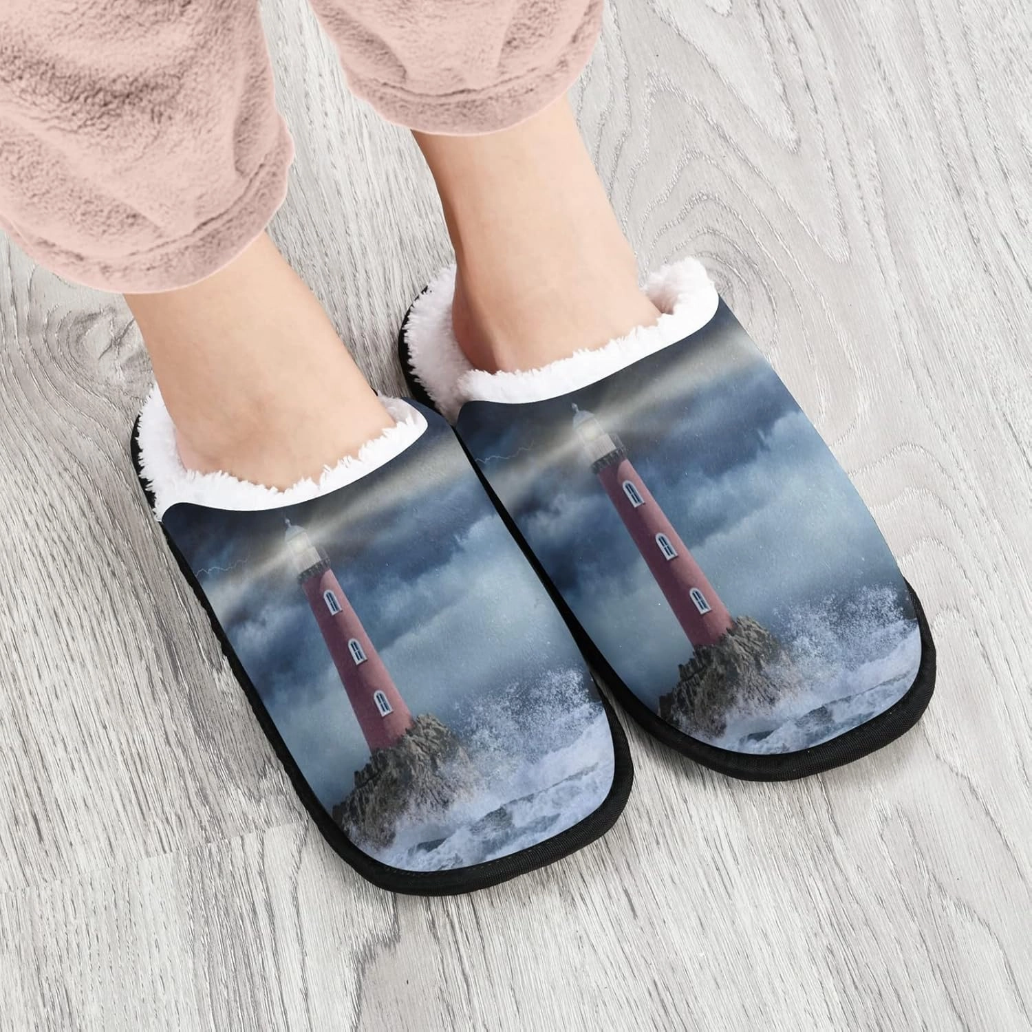 Storm Lighthouse Slippers, Soft Memory Foam Non-Slip Indoor House Slippers Home Shoes for Bedroom Hotel Travel Spa