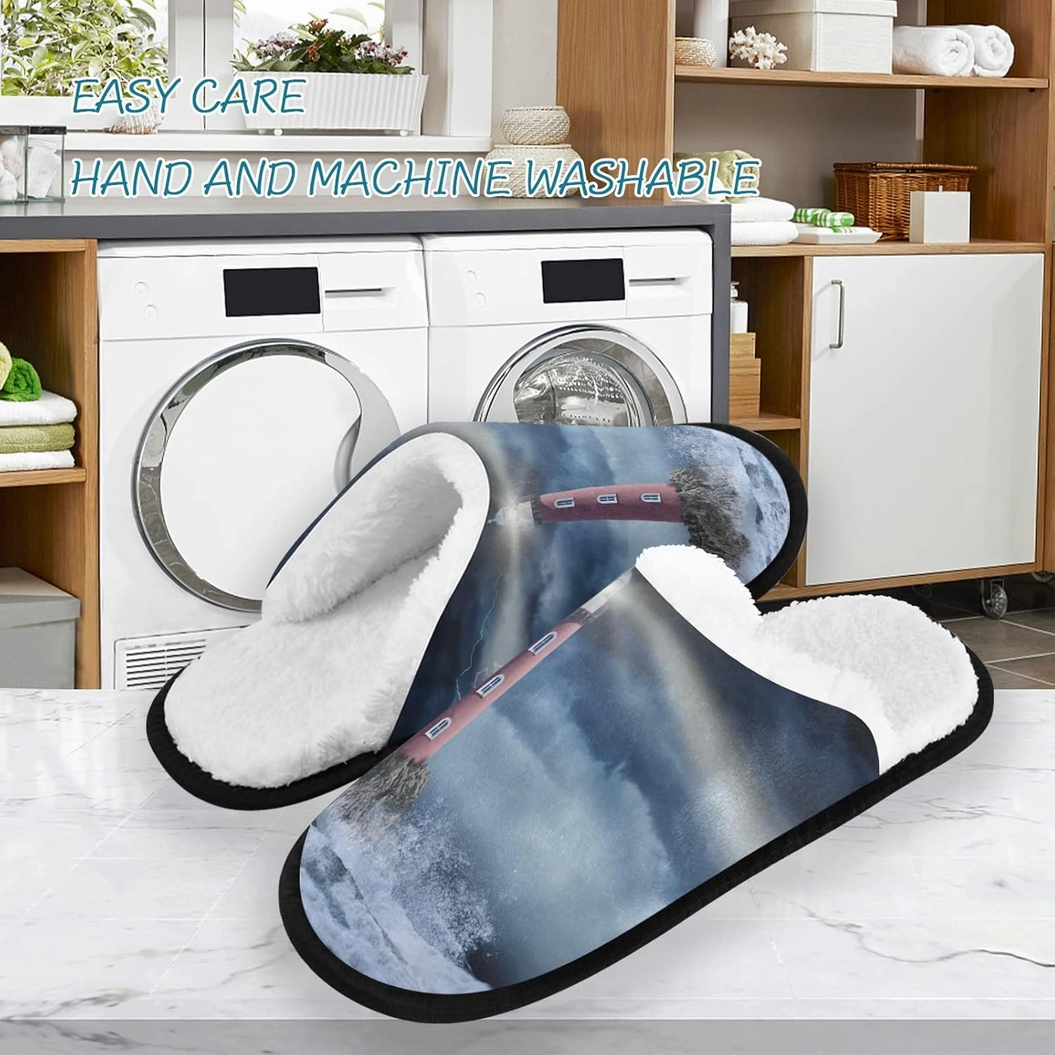 Storm Lighthouse Slippers, Soft Memory Foam Non-Slip Indoor House Slippers Home Shoes for Bedroom Hotel Travel Spa