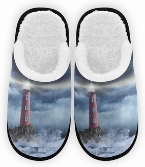 Storm Lighthouse Slippers, Soft Memory Foam Non-Slip Indoor House Slippers Home Shoes for Bedroom Hotel Travel Spa