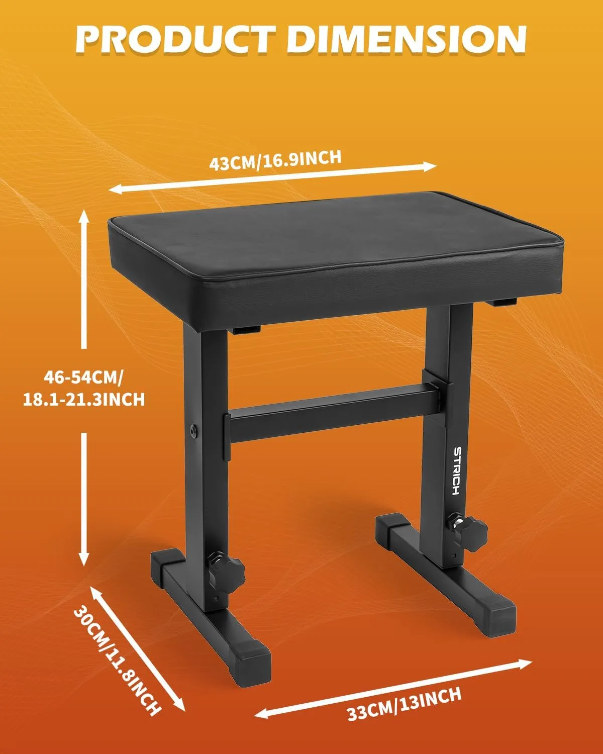 STRICH Piano Bench Adjustable Stool, Music Keyboard Bench Seat, Piano Stool Chair with Padded Cushion for Musicians, Black, SPB-M50 (PU Leather)