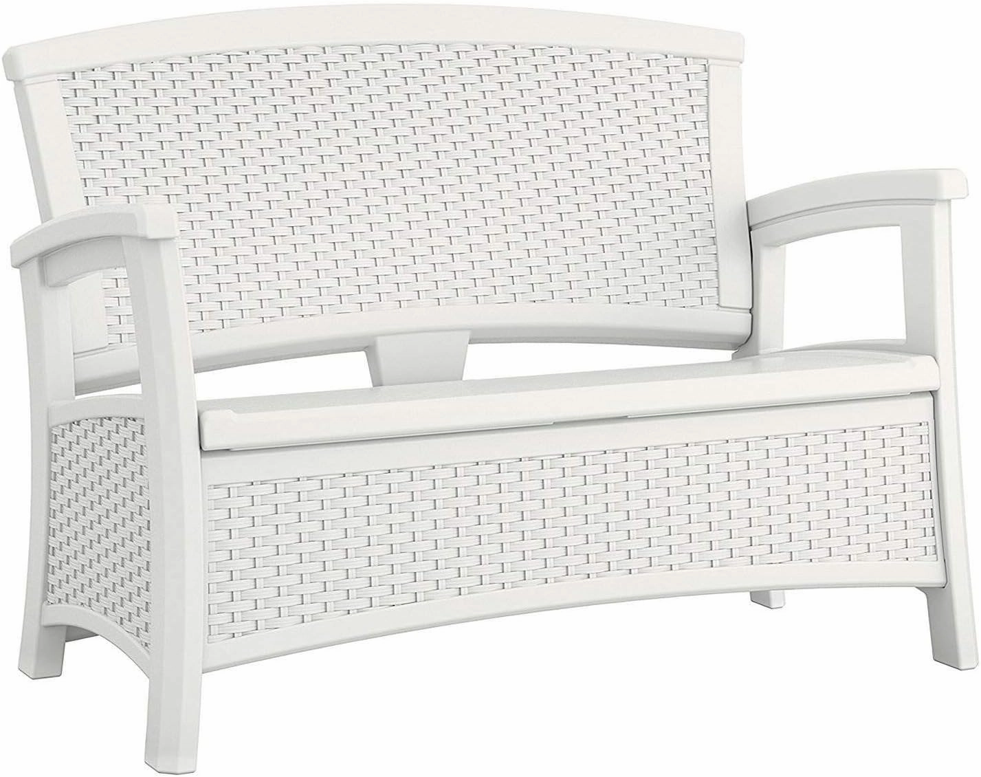 Suncast Elements Stylish Lightweight Loveseat Outdoor Seating with Convenient Built In Universal Storage, and All Weather Plastic, White