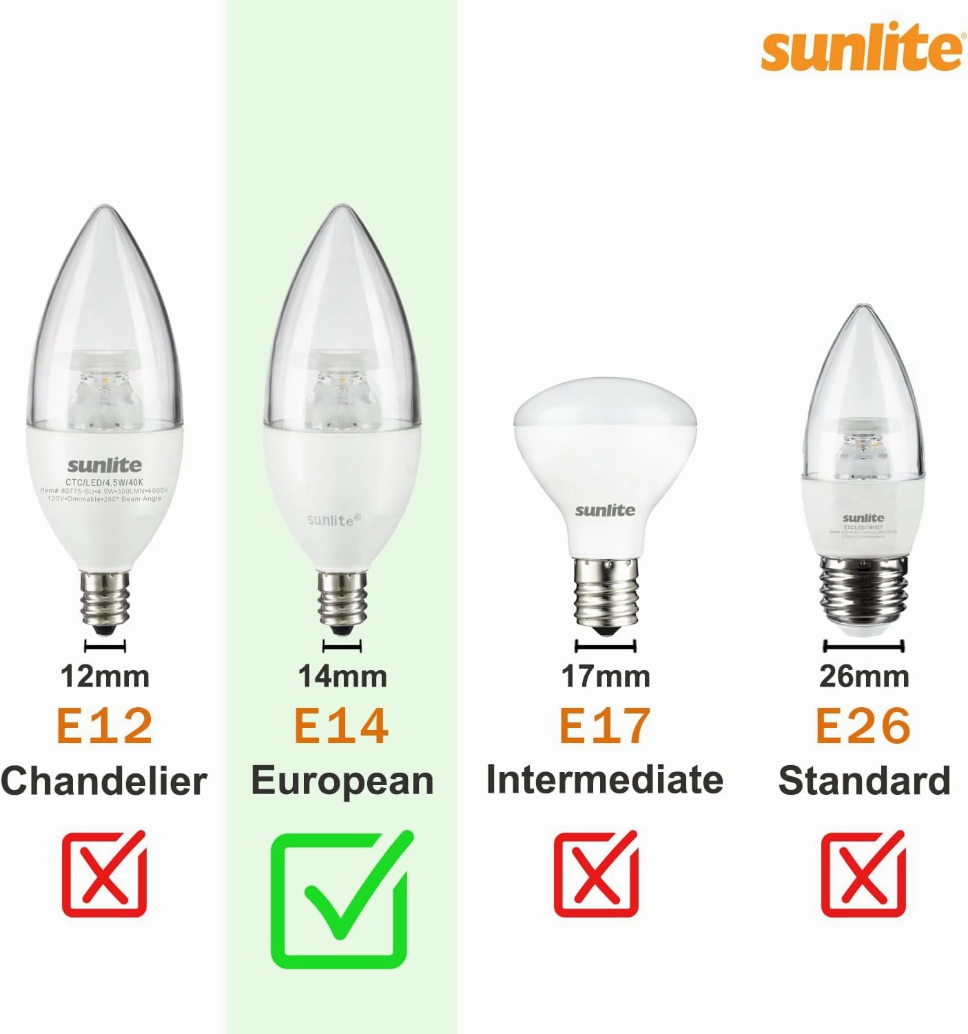 Sunlite 41611 LED B10 Clear Torpedo Tip Chandelier Light Bulb, 5 Watts (40W Equivalent) 470 Lumens, European E14 Base, Dimmable, 2700K Soft White, 6 Pack