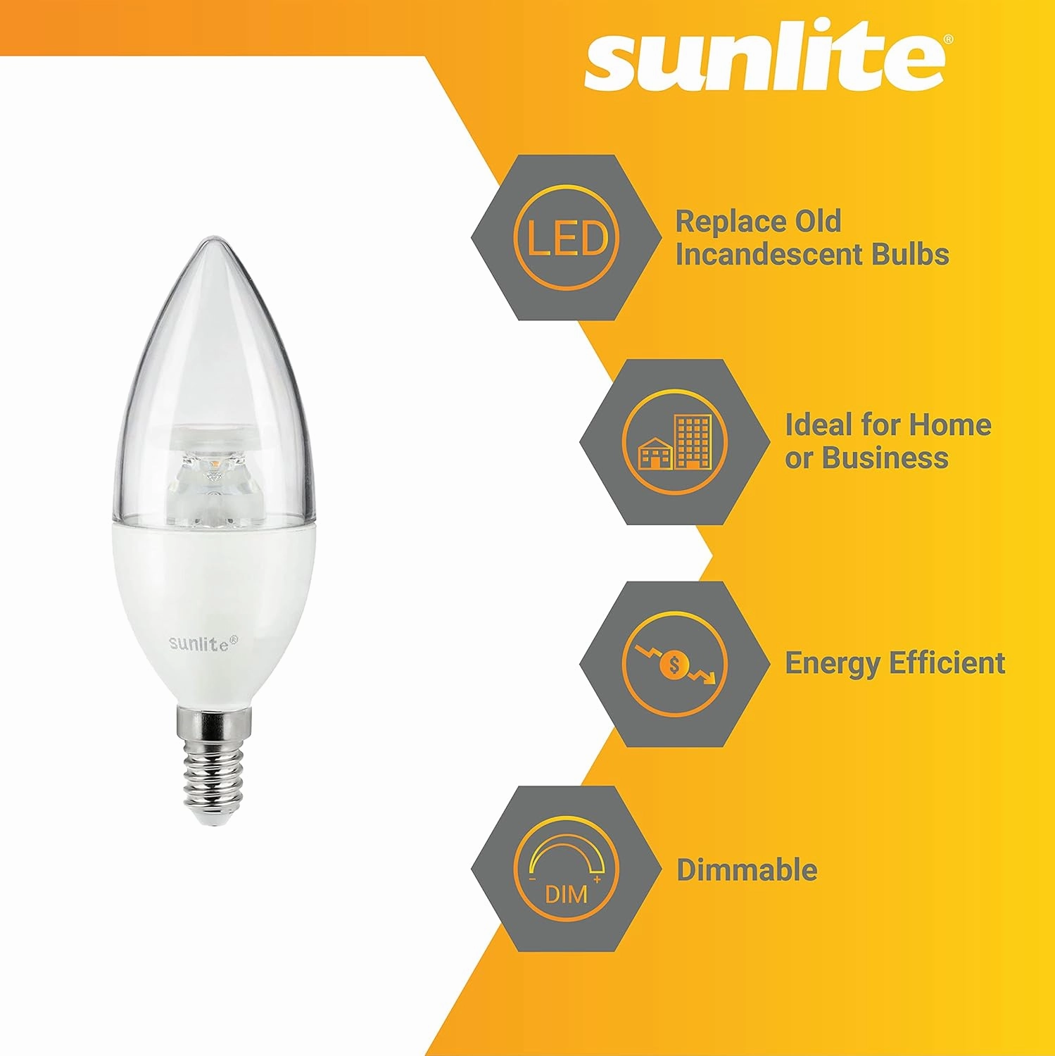Sunlite 41611 LED B10 Clear Torpedo Tip Chandelier Light Bulb, 5 Watts (40W Equivalent) 470 Lumens, European E14 Base, Dimmable, 2700K Soft White, 6 Pack