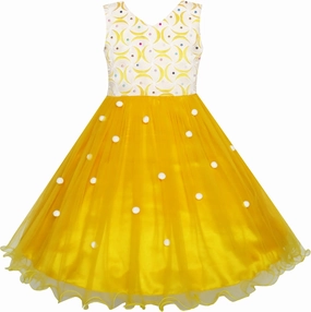 Sunny Fashion Flower Girls Dress Lace Pearl Flowers Pageant Wedding Tulle
