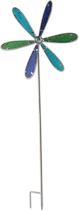 Sunset Vista Designs Wind Spinners Colorful Glass and Metal Outdoor Décor Decorative Garden Stake, 39-Inches, Blue/Green/Purple
