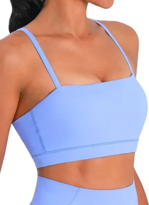 Sunzel Womens Sports Bra Buttery Soft Adjustable Straps Padded Yoga Bra Scoop Neck Wireless Bra Crop Top for Workout Gym