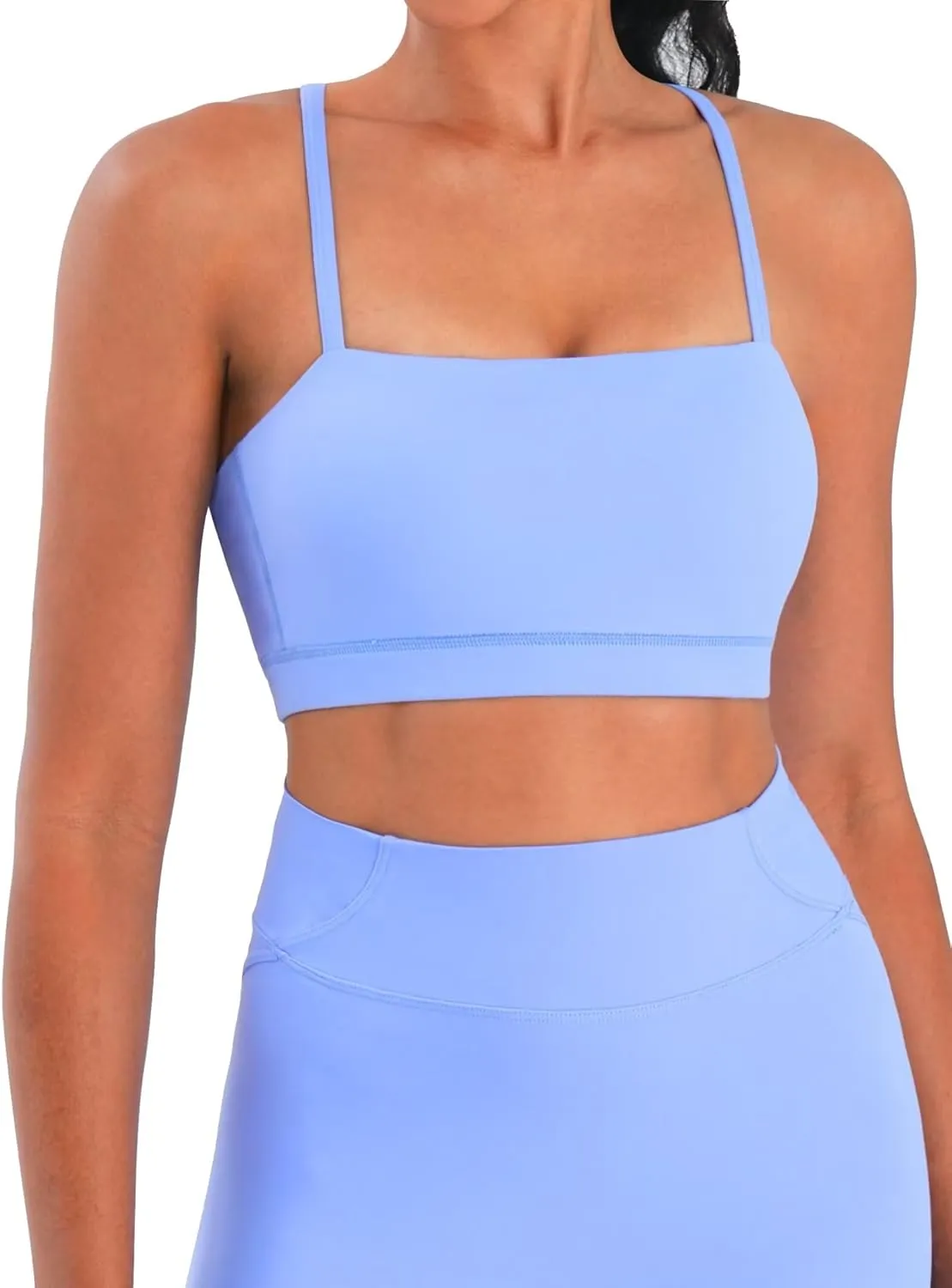 Sunzel Womens Sports Bra Buttery Soft Adjustable Straps Padded Yoga Bra Scoop Neck Wireless Bra Crop Top for Workout Gym