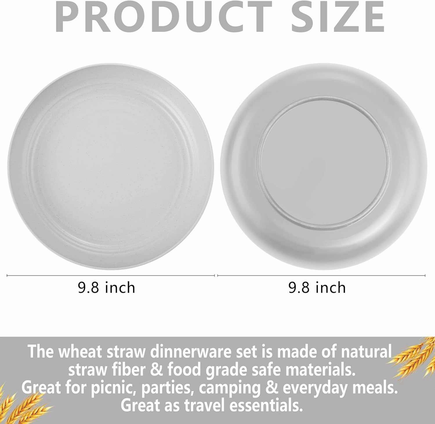 Supernal 16pcs Grey Wheat Straw Plates,Hard Plastic Plates Reusable,Unbreakable Dinner Plates,Reusable Plastic Plates,Deep Dinner Plates,Dishwasher & Microwave Safe for Camping, Picnic