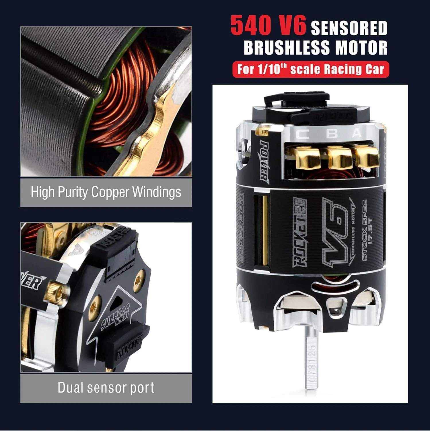 Surpass Hobby 540 V6 Sensored Brushless Motor, 21.5T Brushless Motor High-Torque & High-Efficiency RC Motor, Heat-Resistant Lightweight Design Use for 1:10 RC Racing Car (Shaft 3.175, 21.5T kv)