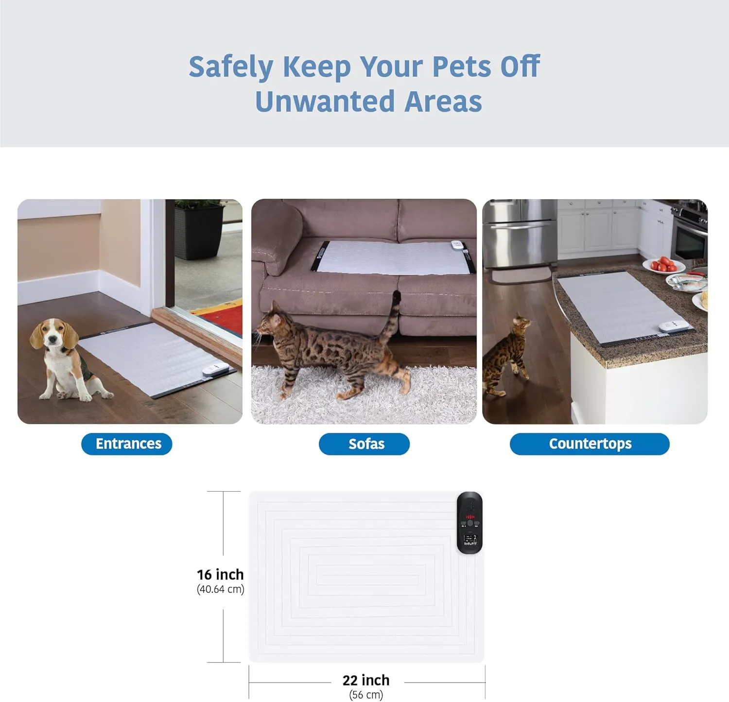 SVD.PET Pet Training Mat with Tester, 22" X 16", Pet Shock Pad, Dogs & Cats Electronic Repellent mat for Indoor, 3 Training Modes, 5 Levels, Pet Safe Mode (Black Controller)