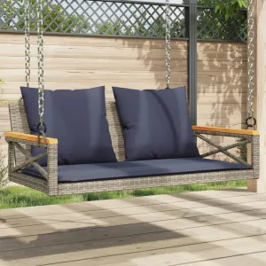 Swing Bench with Cushions Gray 42.9"x24.4"x15.7" Poly Rattan