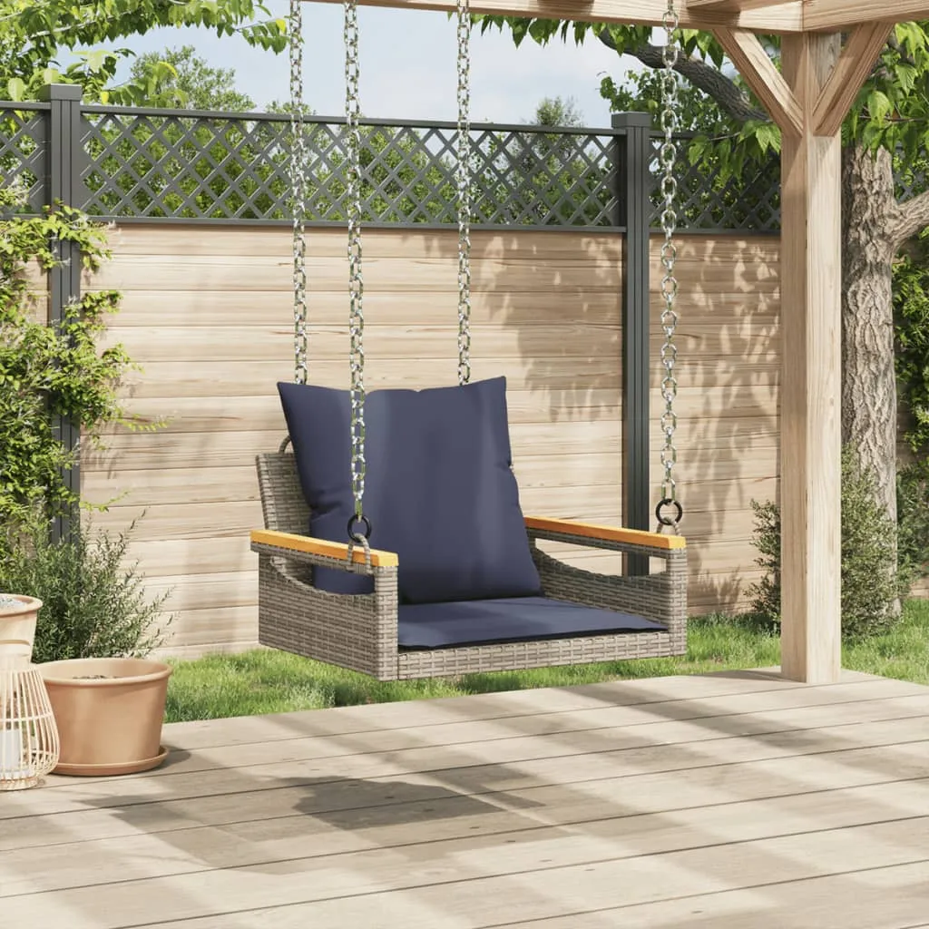 Swing Bench with Cushions Hammock Chair Poly Rattan Brown/Gray/Black