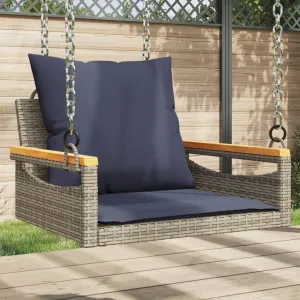 Swing Bench with Cushions Hammock Chair Poly Rattan Brown/Gray/Black