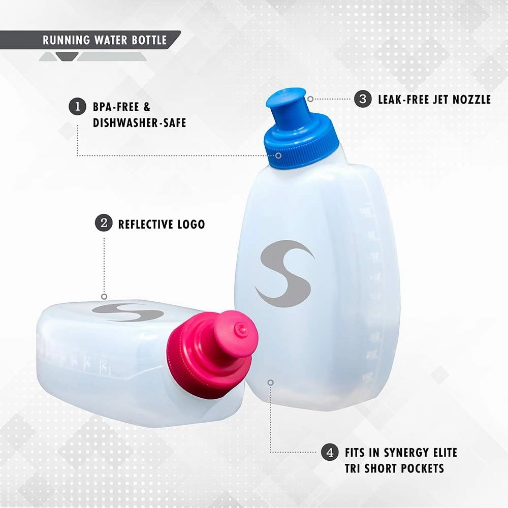 Synergy Reusable Handheld Hydration Running Water Bottles (4-Pack) (9oz 4-Pack, Blue)