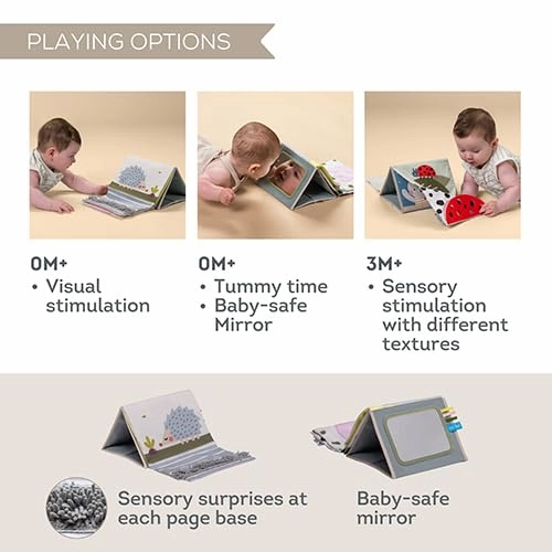 Taf Toys Tummy Time Sensory Book with Crinkle Pages & Soft Textures, High Contrast Patterns, Baby-Safe Mirror for Newborns and Infants, Tummy Time Toys for Babies 0-6 6-12 Months, Boys Girls Baby Gift