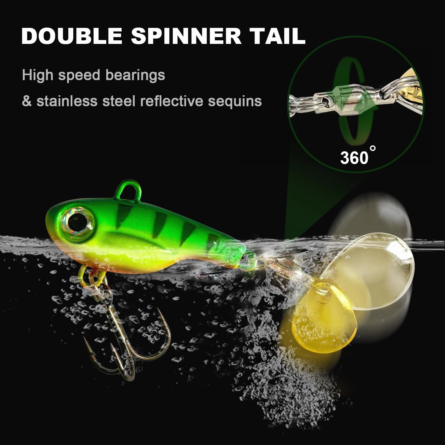 Tail Spinner Hard Metal Lures VIB Fishing Baits Jigging Spoons with Treble Hook Kit Sinking Blade Bait for Bass Trout Freshwater