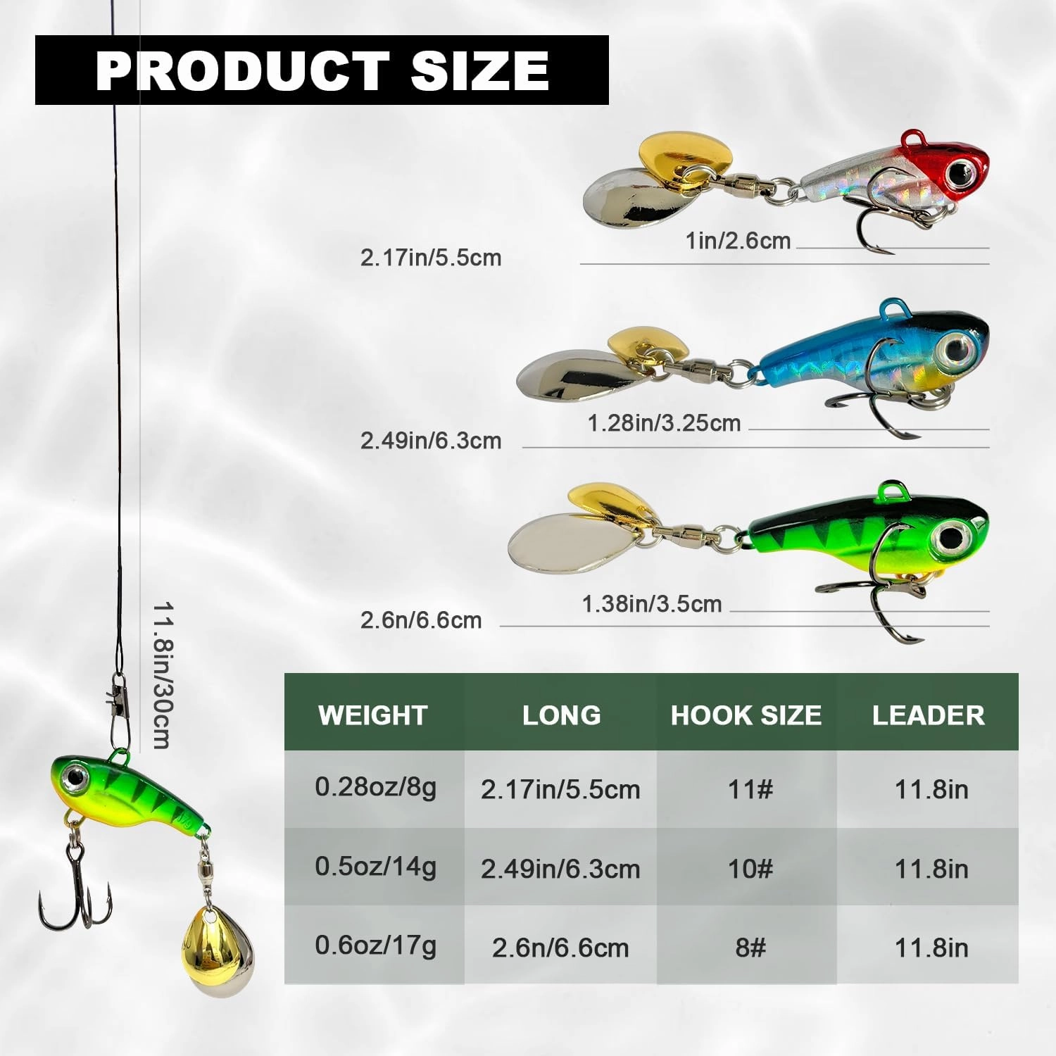 Tail Spinner Hard Metal Lures VIB Fishing Baits Jigging Spoons with Treble Hook Kit Sinking Blade Bait for Bass Trout Freshwater