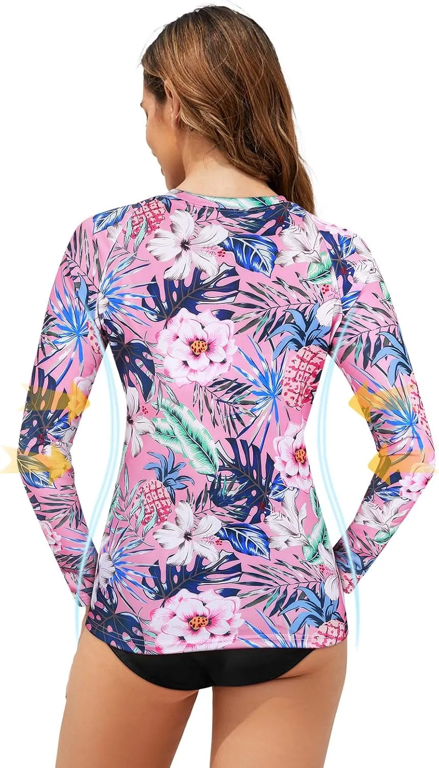 Tanst Sky Women's Rash Guard Swim Top Long Sleeve Bathing Suits UV Shirt Zipper Rashguard Swimsuit