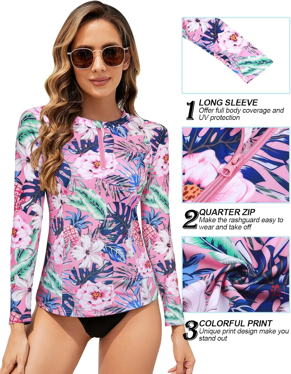 Tanst Sky Women's Rash Guard Swim Top Long Sleeve Bathing Suits UV Shirt Zipper Rashguard Swimsuit