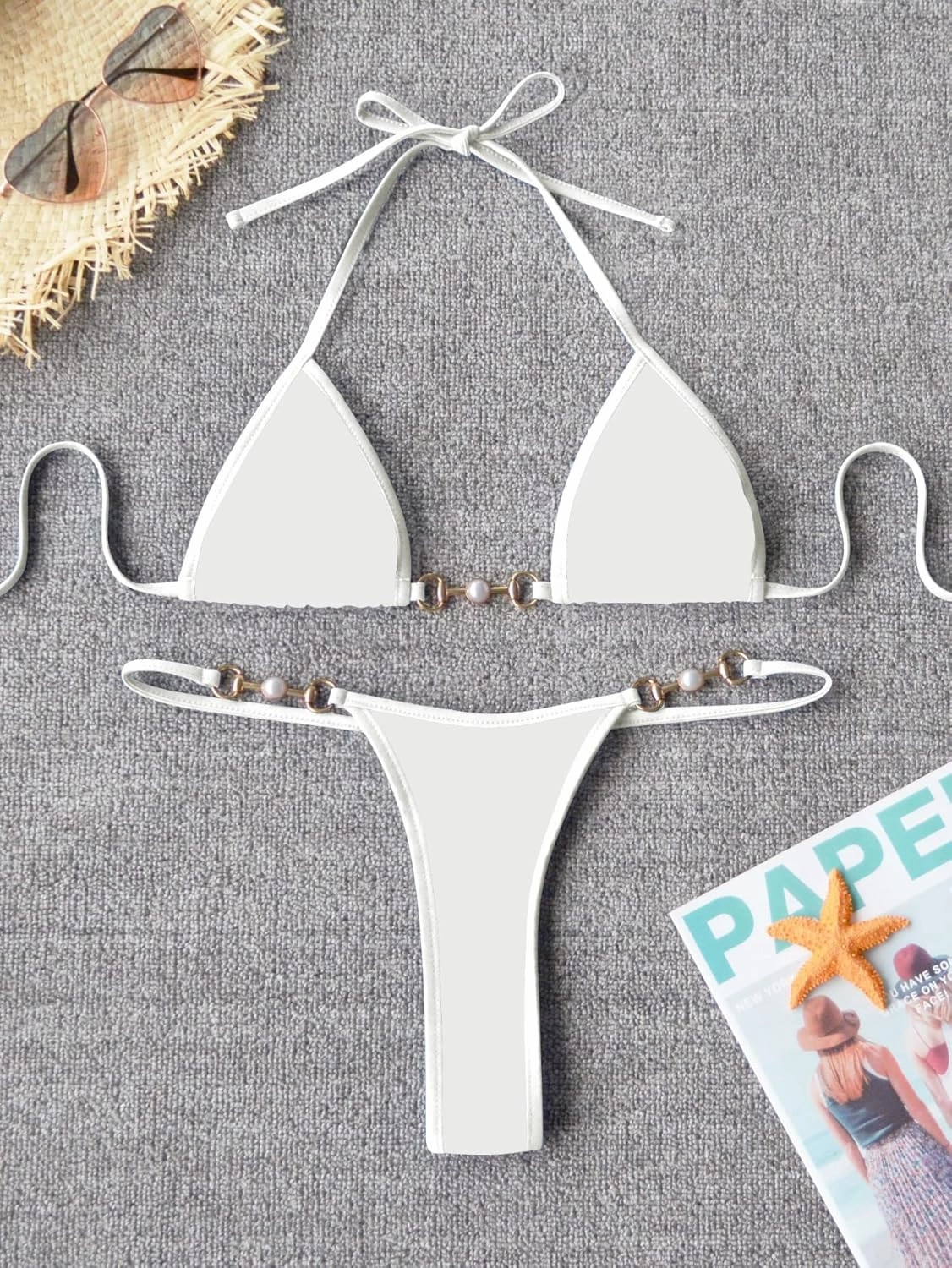 TASHEHE Women's Triangle Thong Bikini Set Sexy String Brazillian Two Piece Swimsuit Cute Bikini Bathing Suit