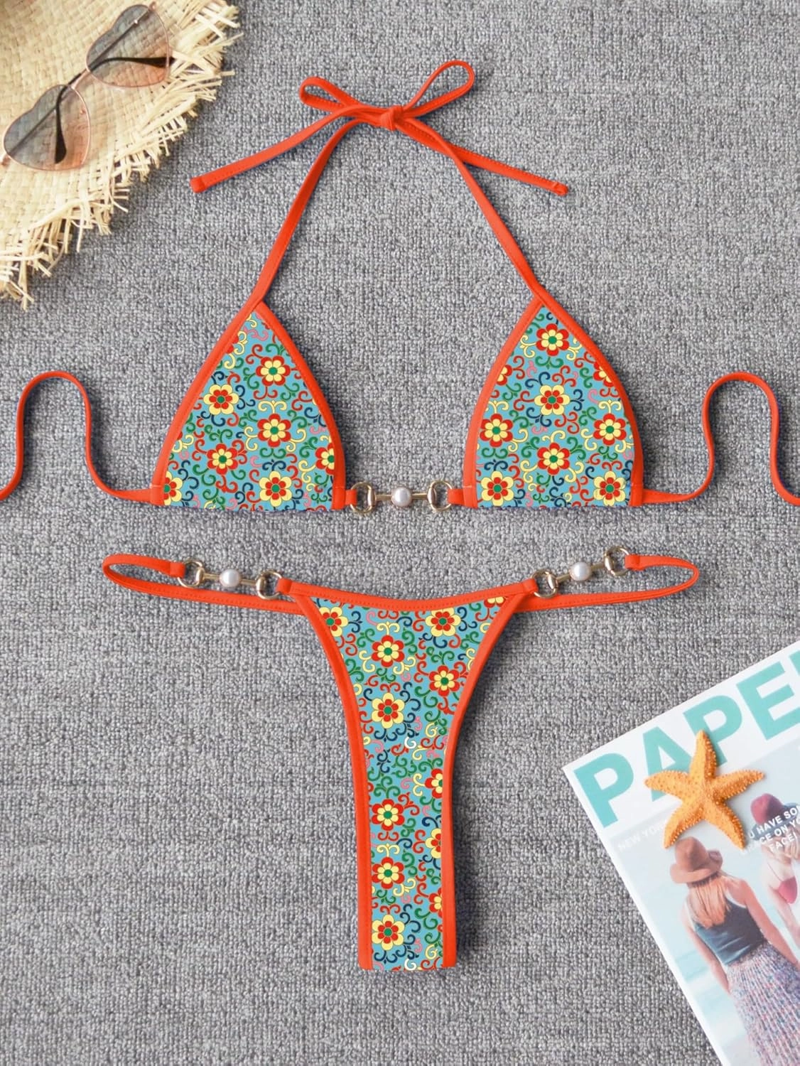 TASHEHE Women's Triangle Thong Bikini Set Sexy String Brazillian Two Piece Swimsuit Cute Bikini Bathing Suit