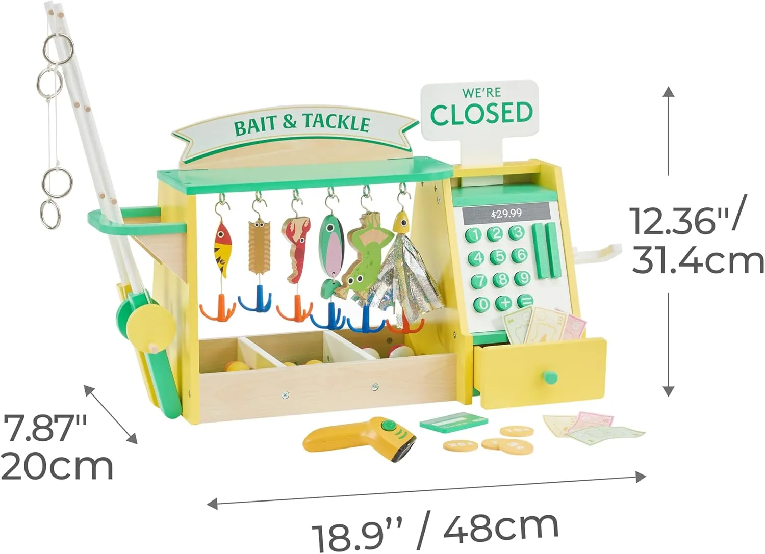 Teamson Kids My Little Helper Fishing Shop & 26 pc. Accessory Set with Interactive Handheld Scanner, Green/Yellow