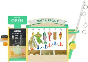 Teamson Kids My Little Helper Fishing Shop & 26 pc. Accessory Set with Interactive Handheld Scanner, Green/Yellow