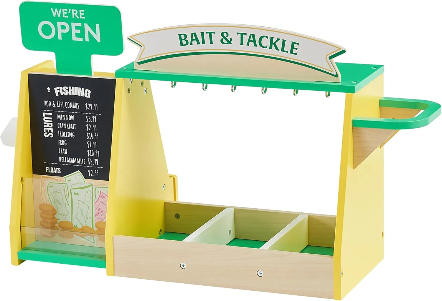 Teamson Kids My Little Helper Fishing Shop & 26 pc. Accessory Set with Interactive Handheld Scanner, Green/Yellow