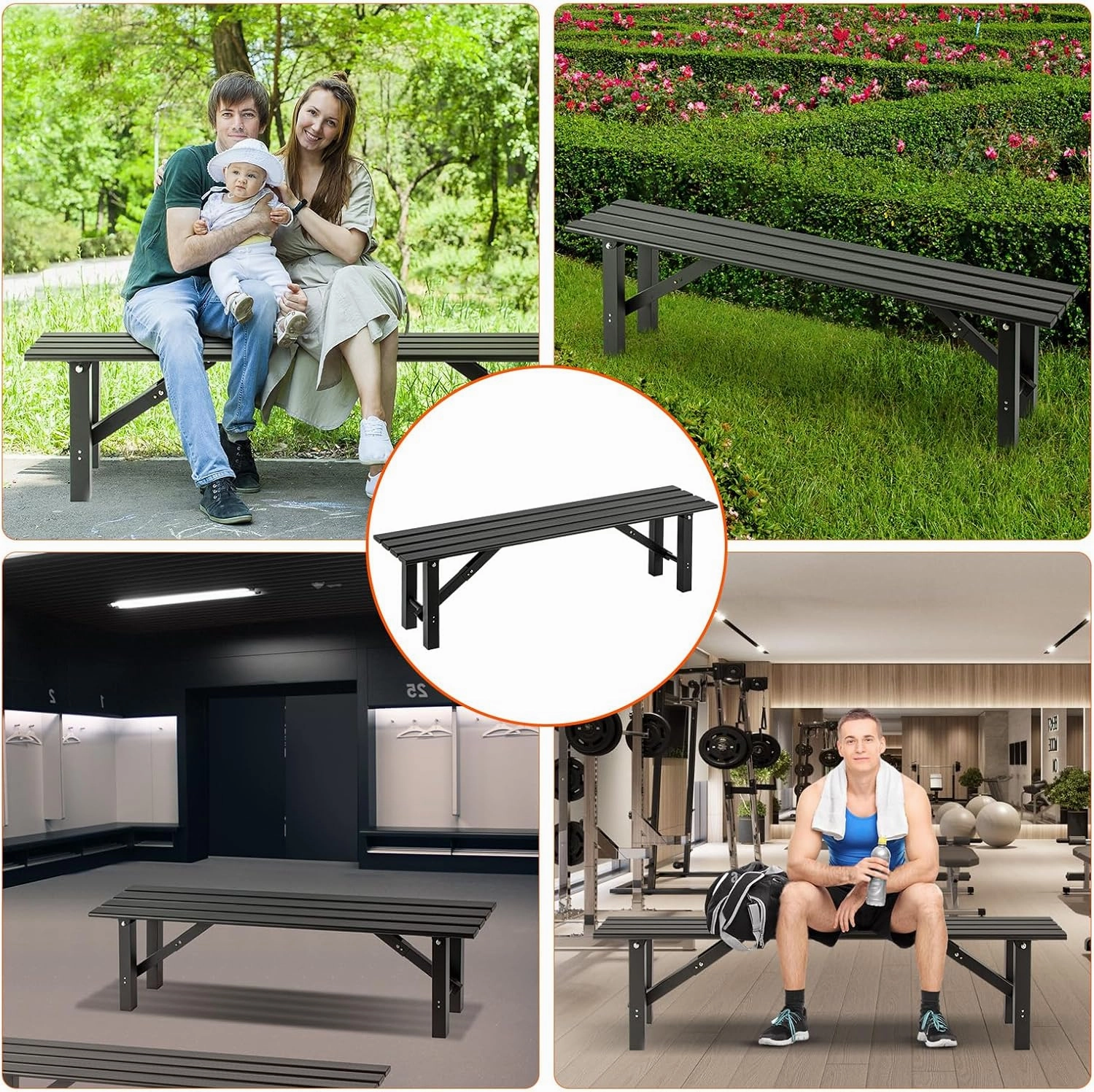 TECSPACE 59″ Aluminum Folding Bench Seat, 3 Person All Weather Outdoor Bench, Installation Free Portable Foldable Bench