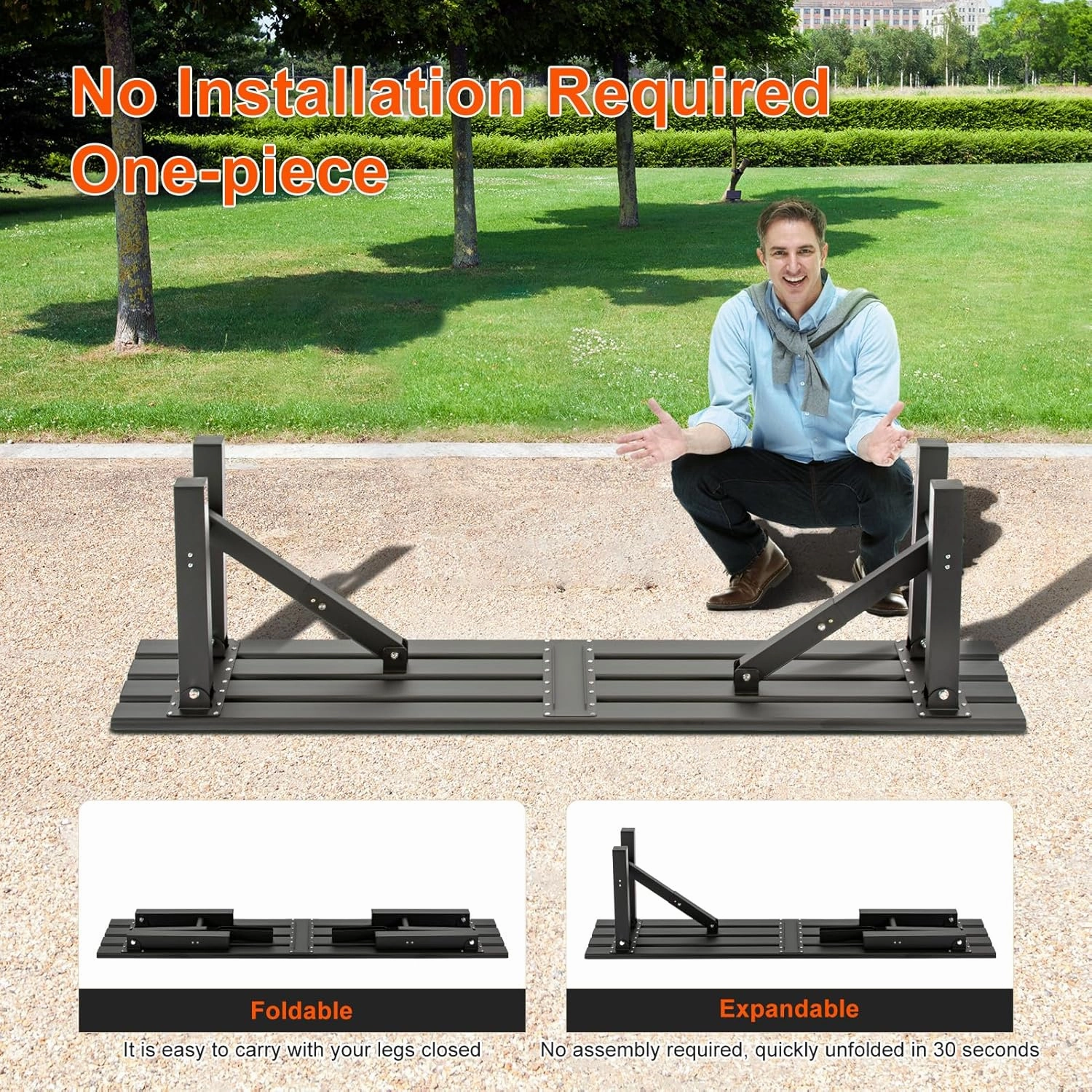 TECSPACE 59″ Aluminum Folding Bench Seat, 3 Person All Weather Outdoor Bench, Installation Free Portable Foldable Bench