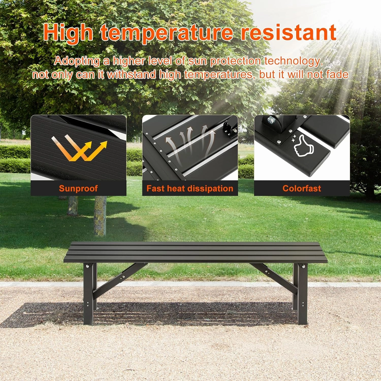 TECSPACE 59″ Aluminum Folding Bench Seat, 3 Person All Weather Outdoor Bench, Installation Free Portable Foldable Bench