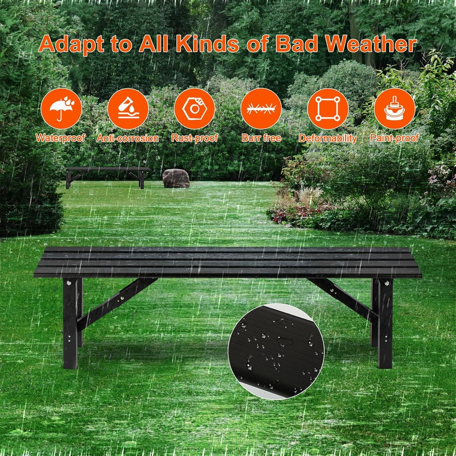 TECSPACE 59″ Aluminum Folding Bench Seat, 3 Person All Weather Outdoor Bench, Installation Free Portable Foldable Bench