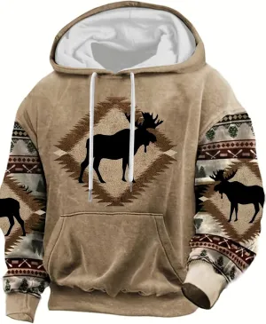 Tenna Teki Plus Size Mens Fashionable Deer Pattern Hoodie - Relaxed Fit and Ultra-Soft