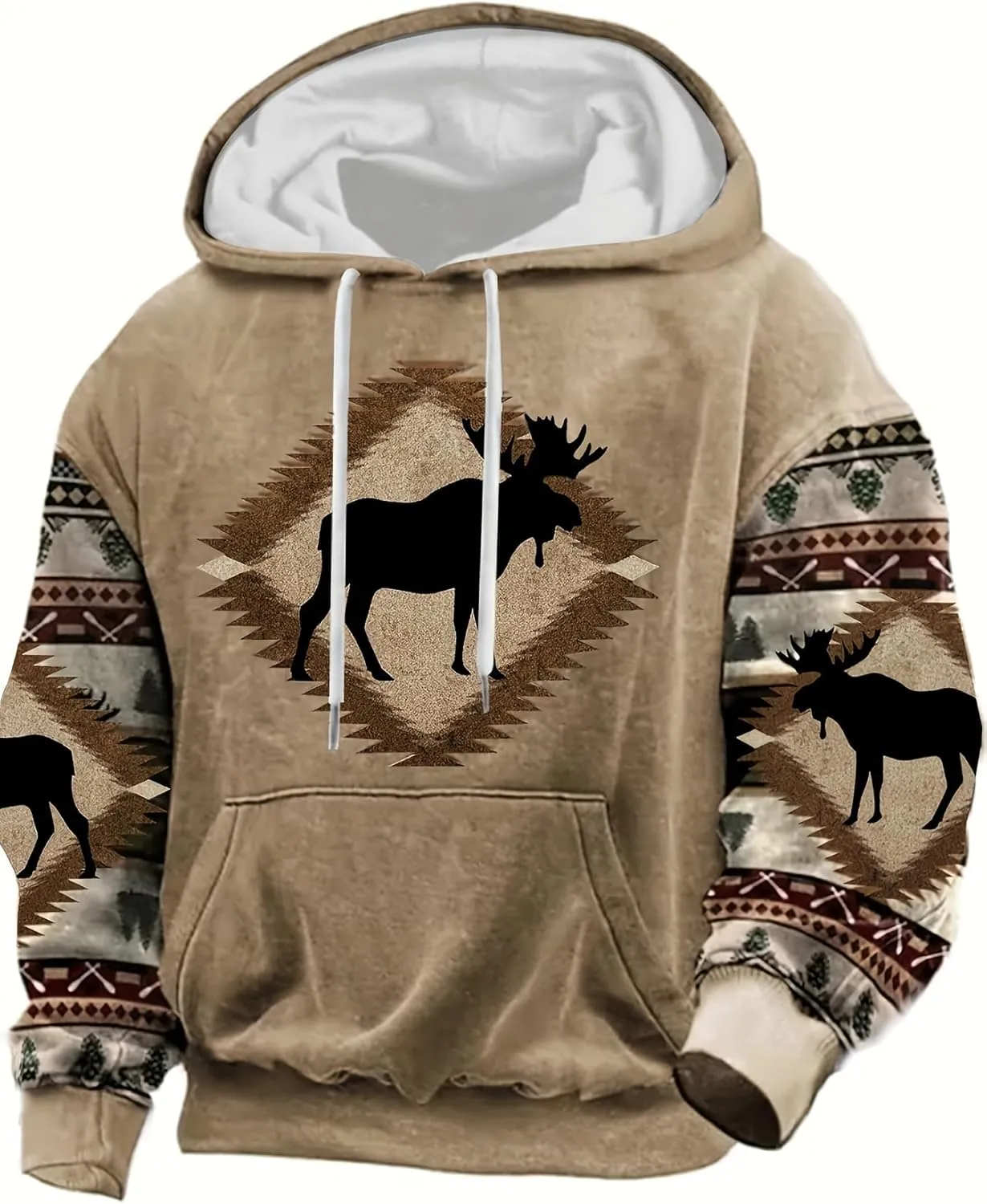 Tenna Teki Plus Size Mens Fashionable Deer Pattern Hoodie - Relaxed Fit and Ultra-Soft