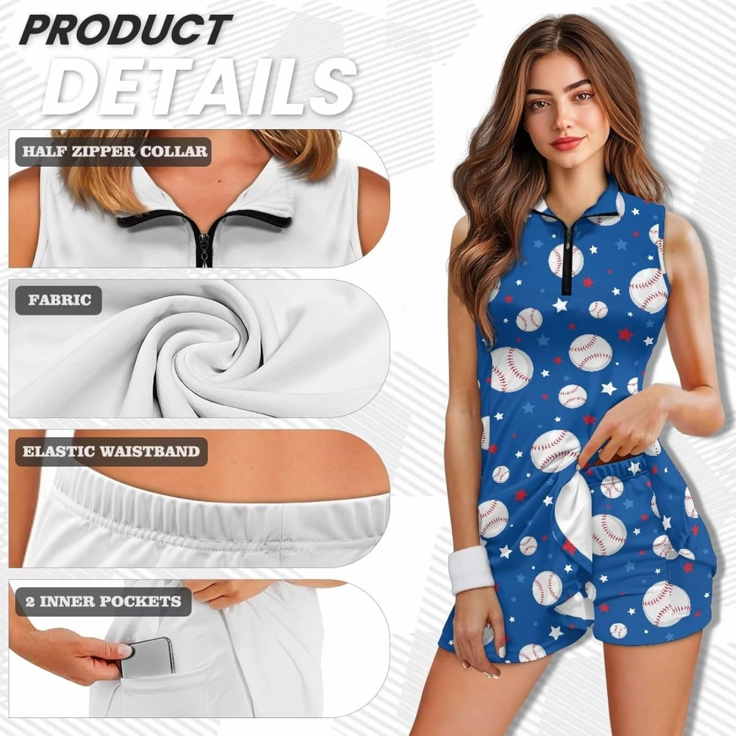 Tennis Dress for Women Girls Tennis Golf Dresses Sleeveless Athletic Dress with Built in Shorts Size XS-2XL