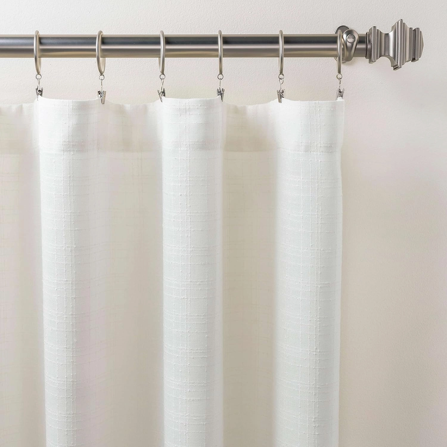 Textured Sheer Dove White Curtain Panel, 48" W x 63" L, White Solid Pattern