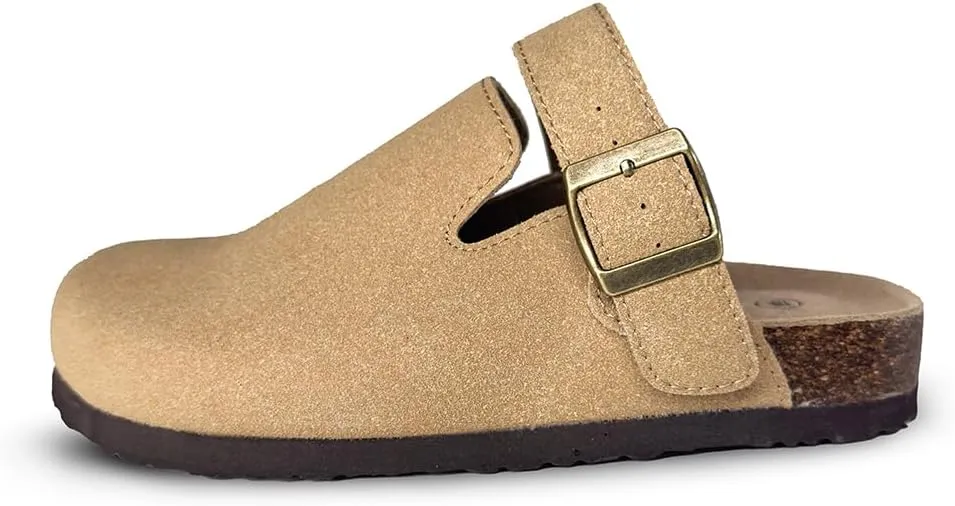 TF STAR Unisex Soft Footbed Clog Cow Suede Leather Clogs, Cork Clogs Shoes for Women Men
