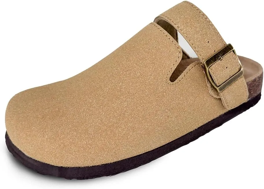 TF STAR Unisex Soft Footbed Clog Cow Suede Leather Clogs, Cork Clogs Shoes for Women Men