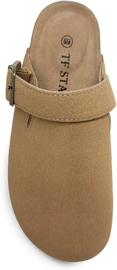 TF STAR Unisex Soft Footbed Clog Cow Suede Leather Clogs, Cork Clogs Shoes for Women Men