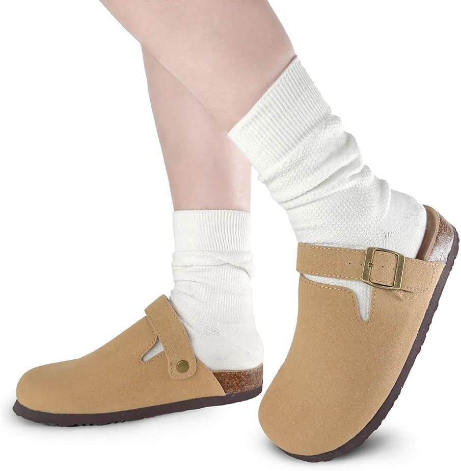 TF STAR Unisex Soft Footbed Clog Cow Suede Leather Clogs, Cork Clogs Shoes for Women Men