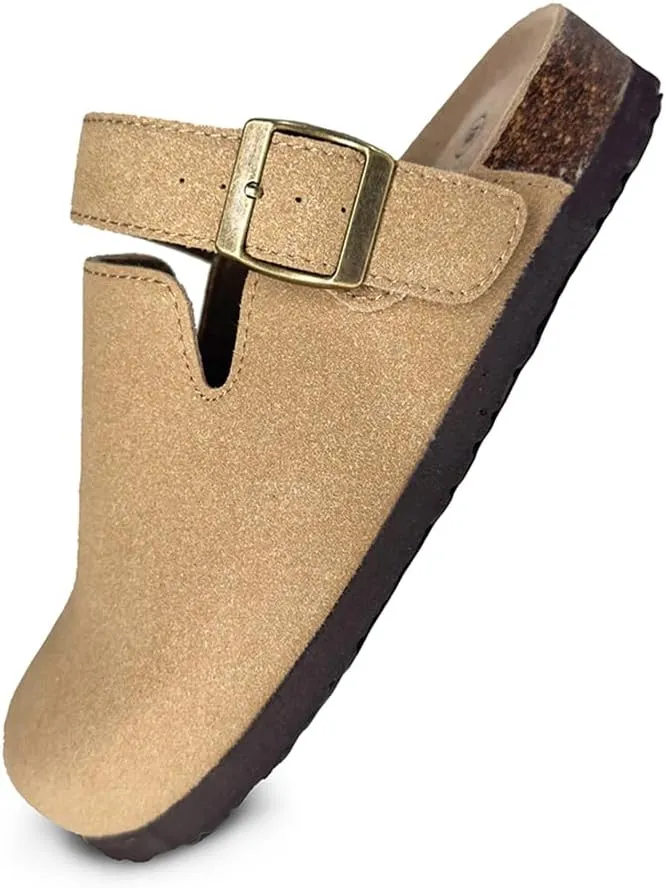 TF STAR Unisex Soft Footbed Clog Cow Suede Leather Clogs, Cork Clogs Shoes for Women Men