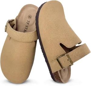 TF STAR Unisex Soft Footbed Clog Cow Suede Leather Clogs, Cork Clogs Shoes for Women Men