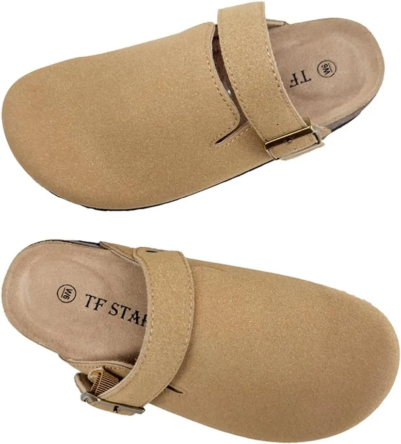 TF STAR Unisex Soft Footbed Clog Cow Suede Leather Clogs, Cork Clogs Shoes for Women Men