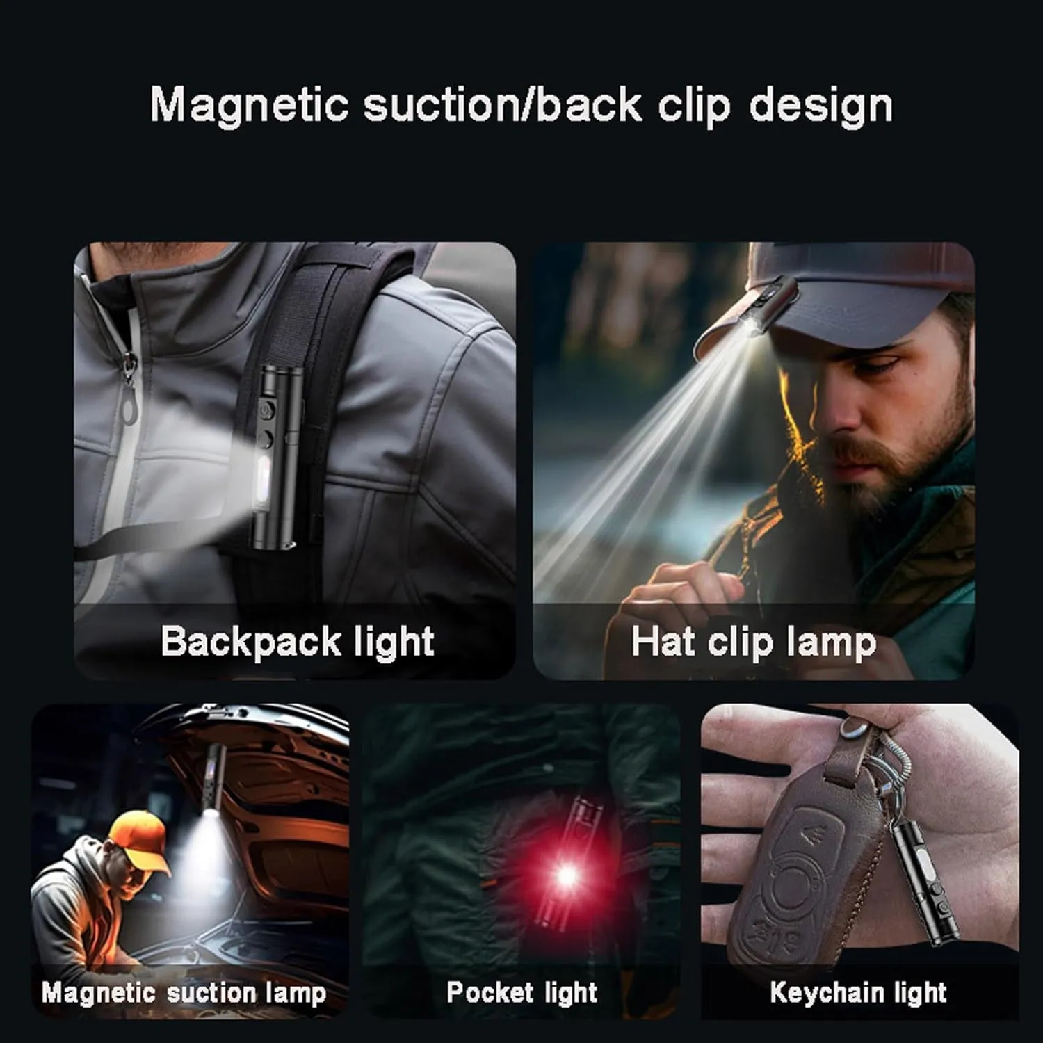 The Ultimate Everyday Micro Tool,500 Lumens Mini Rechargeable EDC Flashlight,Magnetic Pocket Keychain Flashlight with Hat Clip,Waterproof,3 Brightness for Camping,Emergency (Silver, Without Lighter)