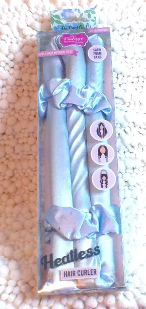 The Vintage Cosmetic Heatless Satin Curling Foam Band for Styling, 2 Scrunchies (Blue)