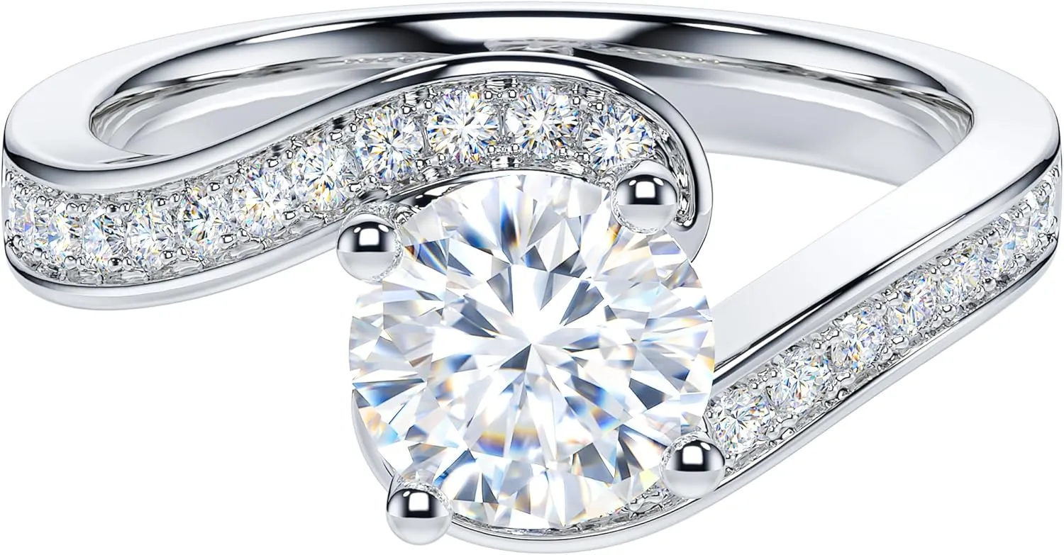 THELANDA Genuine Moissanite or Simulated Diamond 1CT Hold My Hand Twisted Swirled Wrapped Promise Engagement Bridal Ring For Her