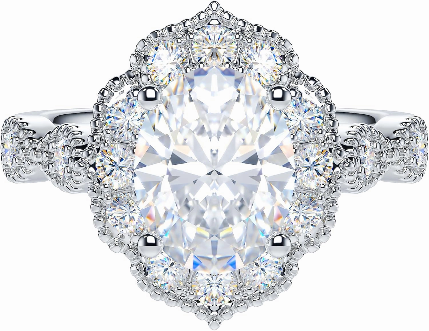 THELANDA 2CT Oval Cut Genuine Moissanite or Simulated Diamond Sterling Silver Milgrain Vintage Promise Ring Halo Engagement Ring