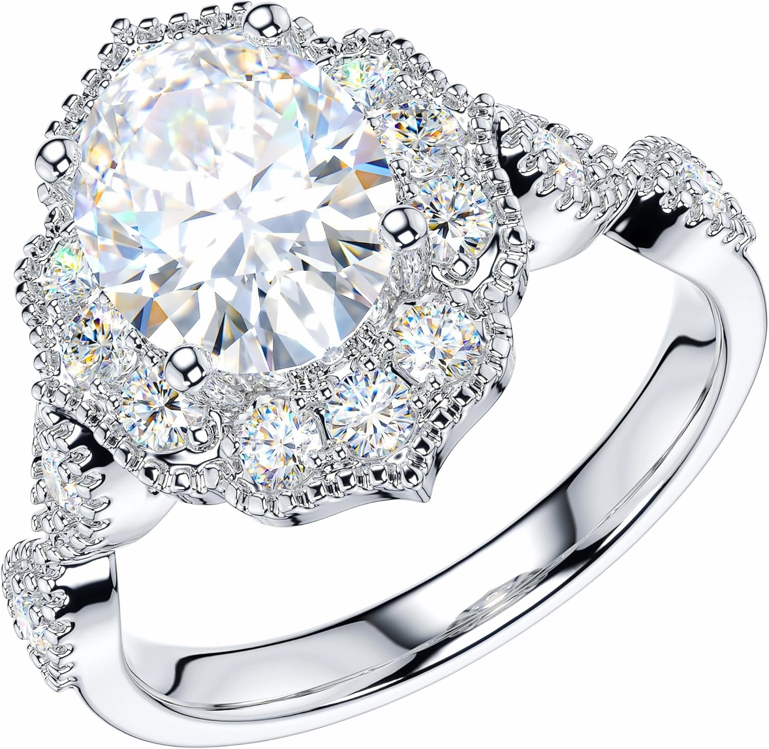 THELANDA 2CT Oval Cut Genuine Moissanite or Simulated Diamond Sterling Silver Milgrain Vintage Promise Ring Halo Engagement Ring