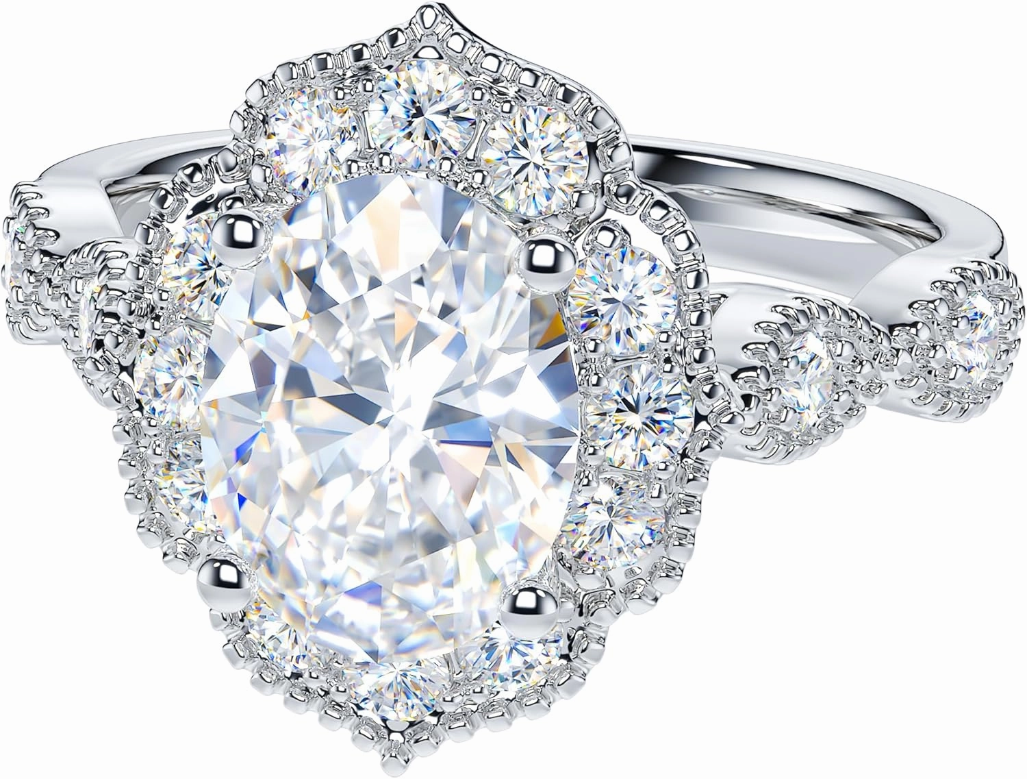 THELANDA 2CT Oval Cut Genuine Moissanite or Simulated Diamond Sterling Silver Milgrain Vintage Promise Ring Halo Engagement Ring